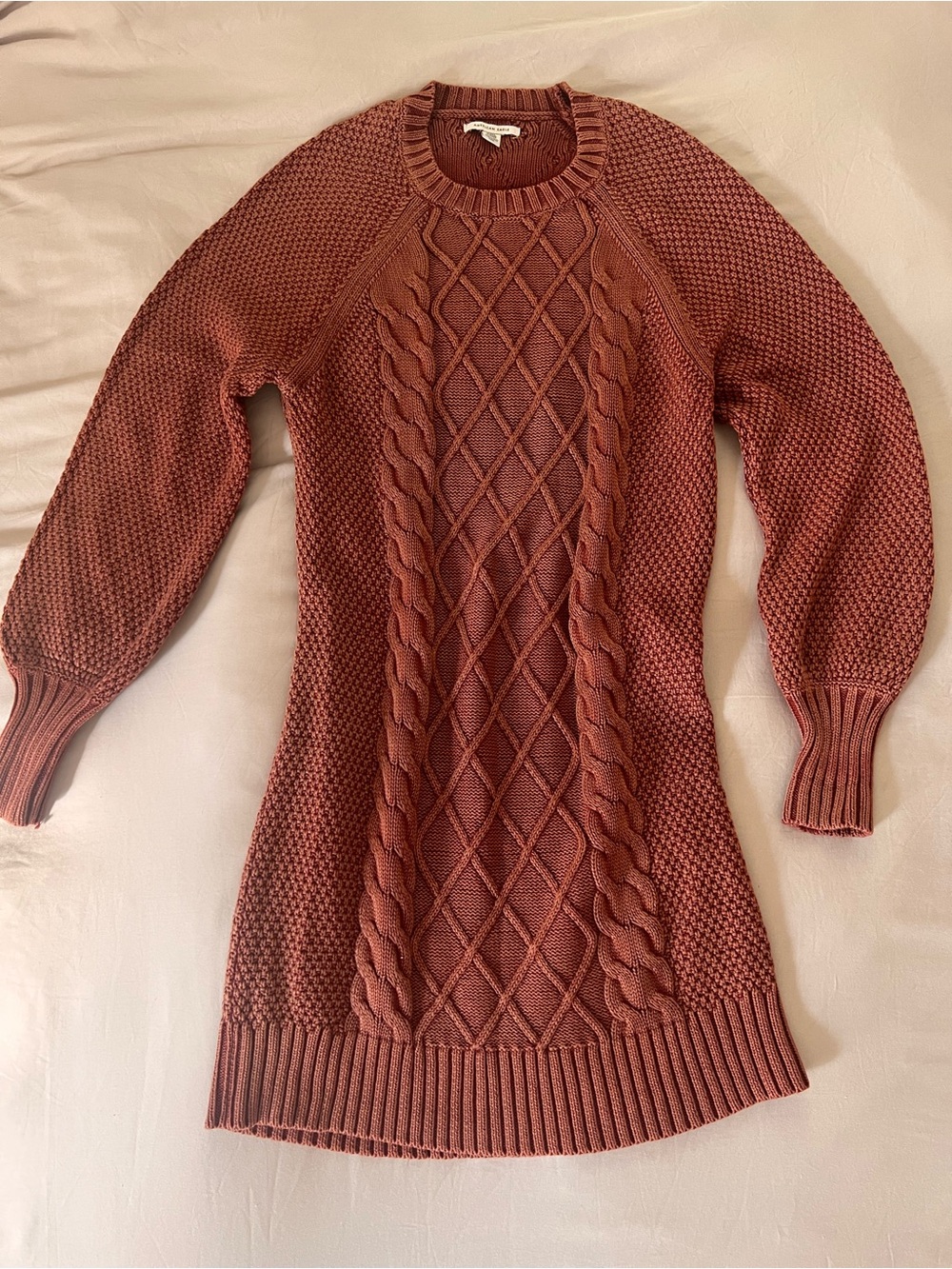 ✨American Eagle Cable Knit Sweater Dress M Rust Terracotta Cottagecore Fall